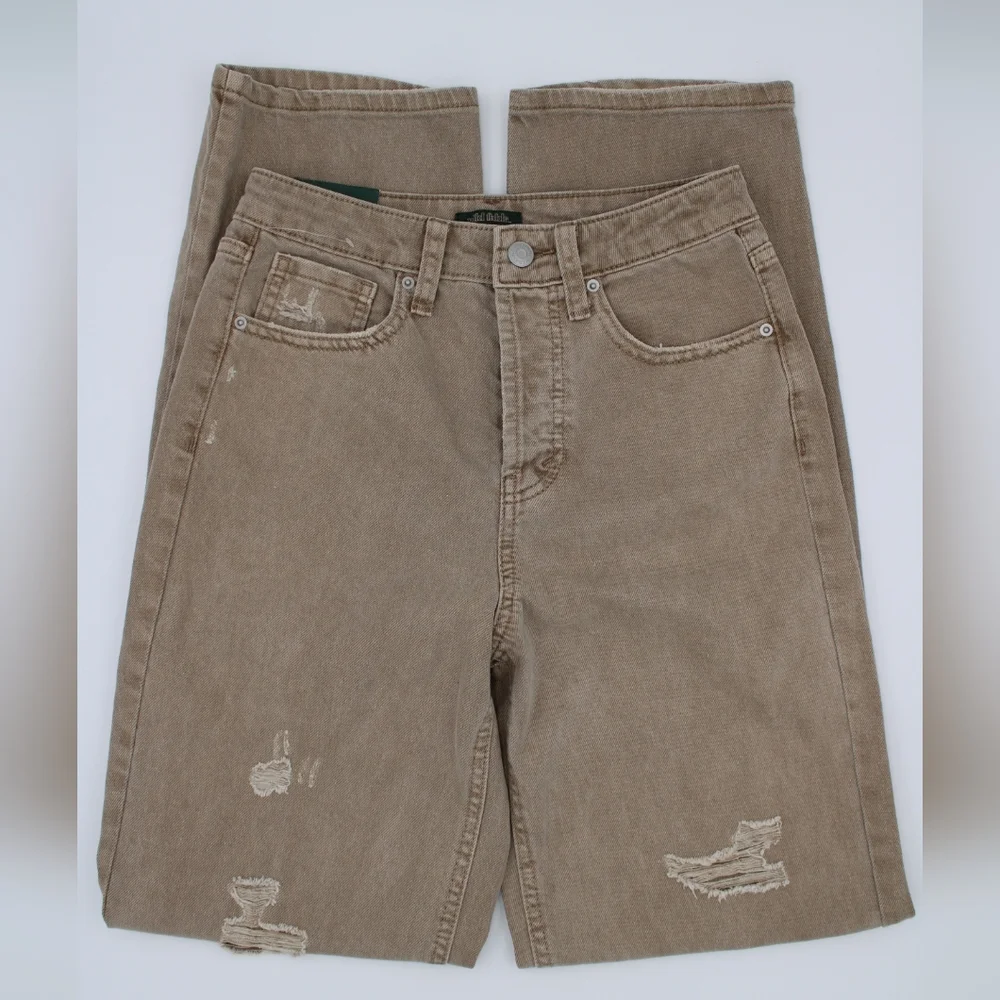 Women’s High Rise Distressed Straight Leg Jeans - Light Brown Size 00 & 4 - Picture 7 of 12